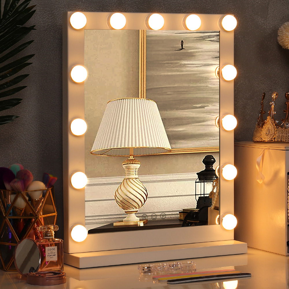 Living and Home Hollywood Style Lighted Rectangular Makeup Mirror with Base Image 7