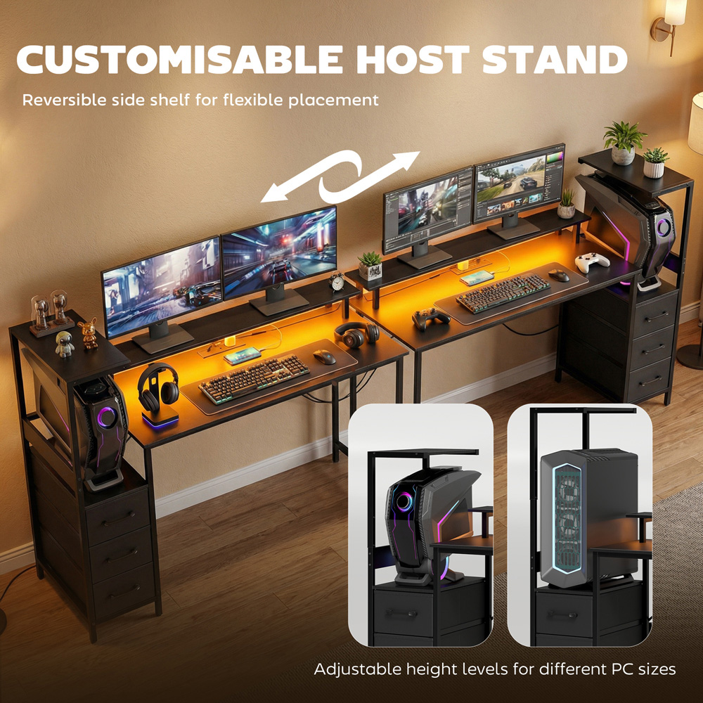 Portland 3 Drawer Black Gaming Desk with Charging Station and RGB Light Image 8