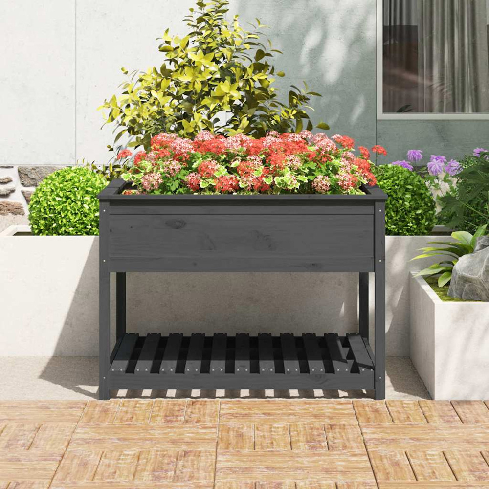 vidaXL Single Shelf Grey Solid Pine Wood Garden Planter 81 x 111.5 x 111.5cm Image 2