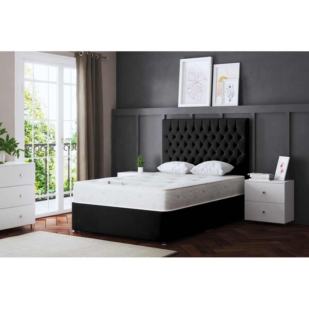 DS Living Seraphine Small Double Black Upholstered Panel Divan Bed Image 5