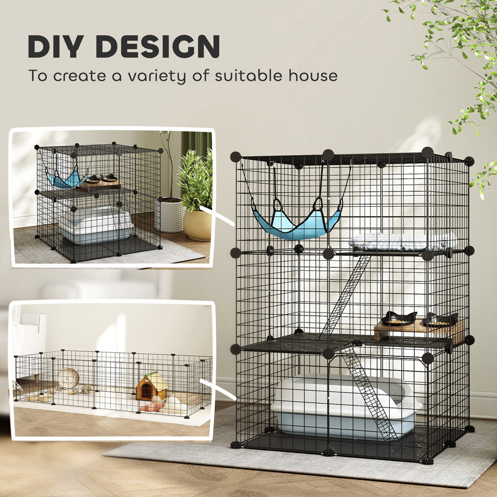 PawHut Black DIY Customisable Indoor Cat Cage with 105cm Image 4