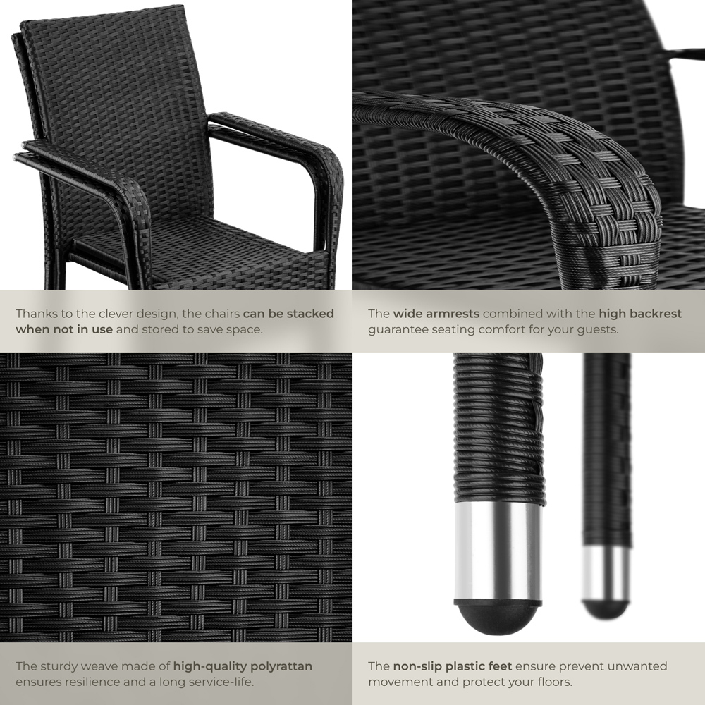 tectake Girona Set of 4 Black Polyrattan Stackable Garden Chair Image 4