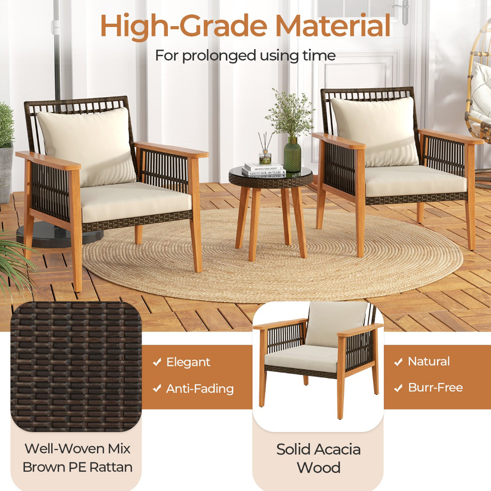 Costway 3 Seater Wicker Woven Patio Bistro Set Beige Image 5