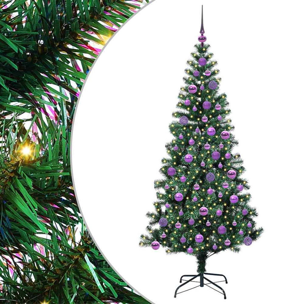 vidaXL Pre-Lit Lilac Baubles Green Artificial Christmas Tree 6ft Image 2