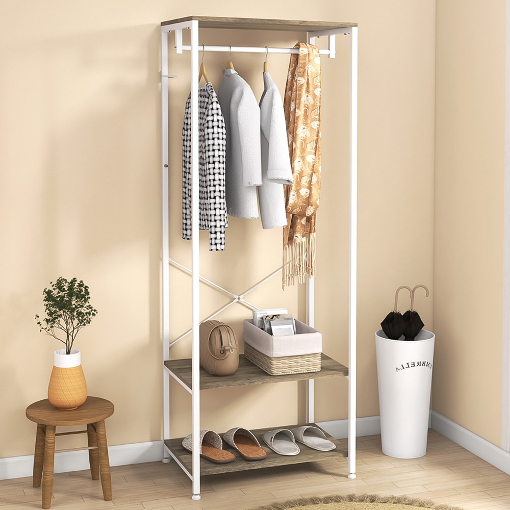 HOMCOM 2 Shelf Grey Shoe Storage with Coat Rack Image 2