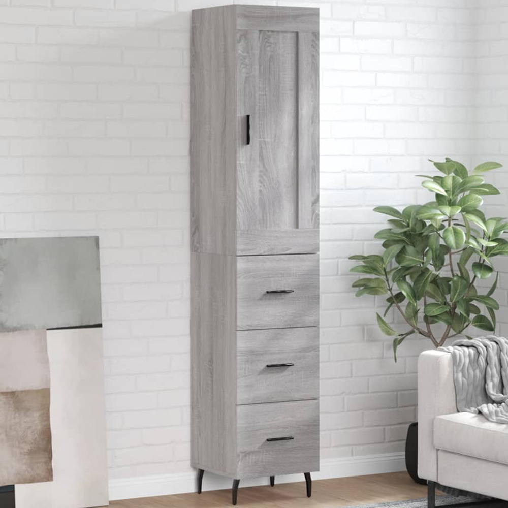 vidaXL Single Door 3 Drawer Grey Sonoma Highboard Image 1