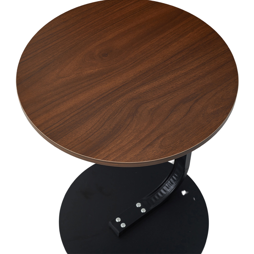 Living and Home Walnut and Black C-Shape Round Side Table Image 5