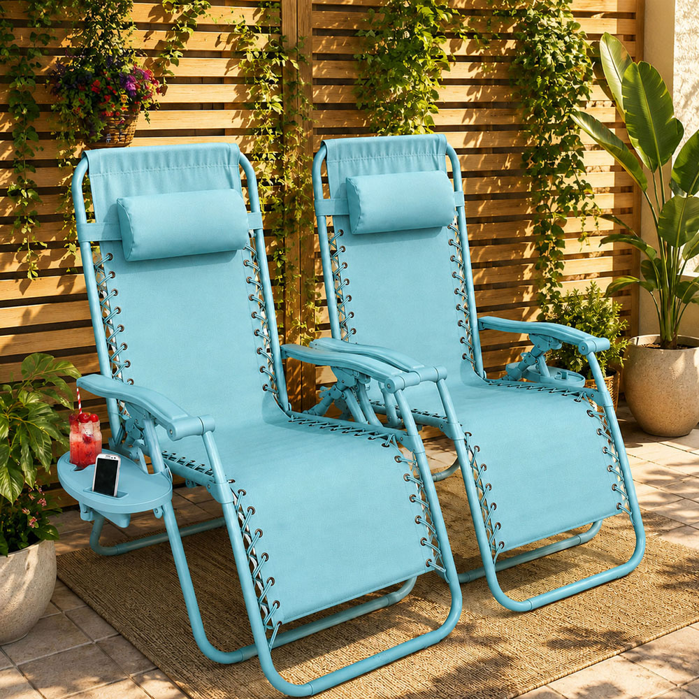 Neo Aqua Zero Gravity Foldable Garden Recliner Sun Lounger Set of 2 Image 2
