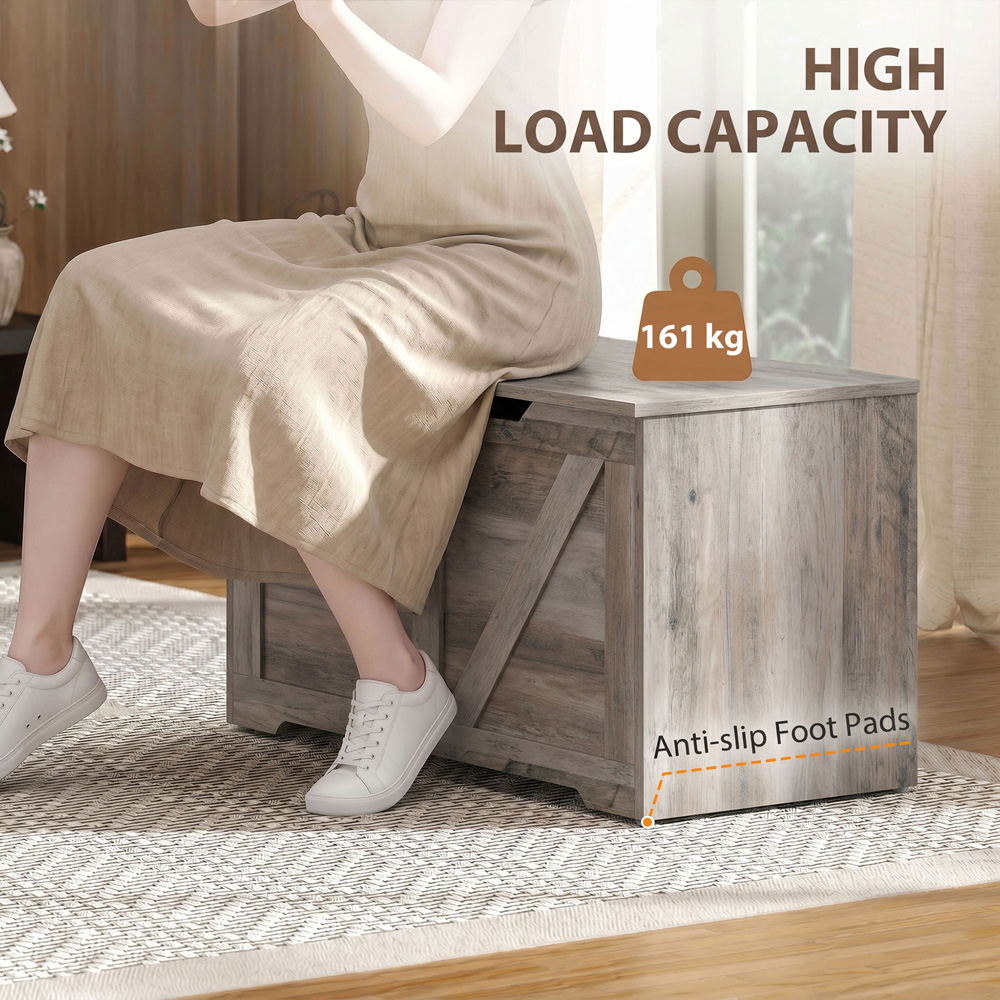 HOMCOM 100L Grey Storage Trunk with Safety Hinge Image 8