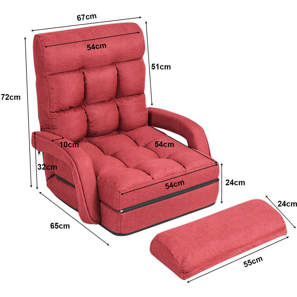 Costway Red Adjustable Foldable Recliner Floor Chair with Pillow Image 7
