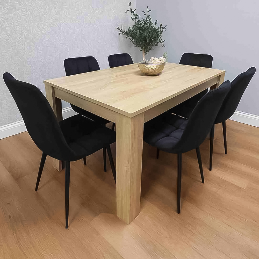 Portland Kosy Koala 6 Seater Dining Set Oak Effect and Black Image 1