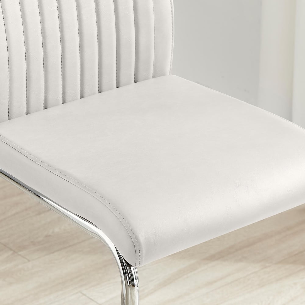 Furniturebox Fontana White and Silver Faux Leather Bar Chair Set of 2 Image 2