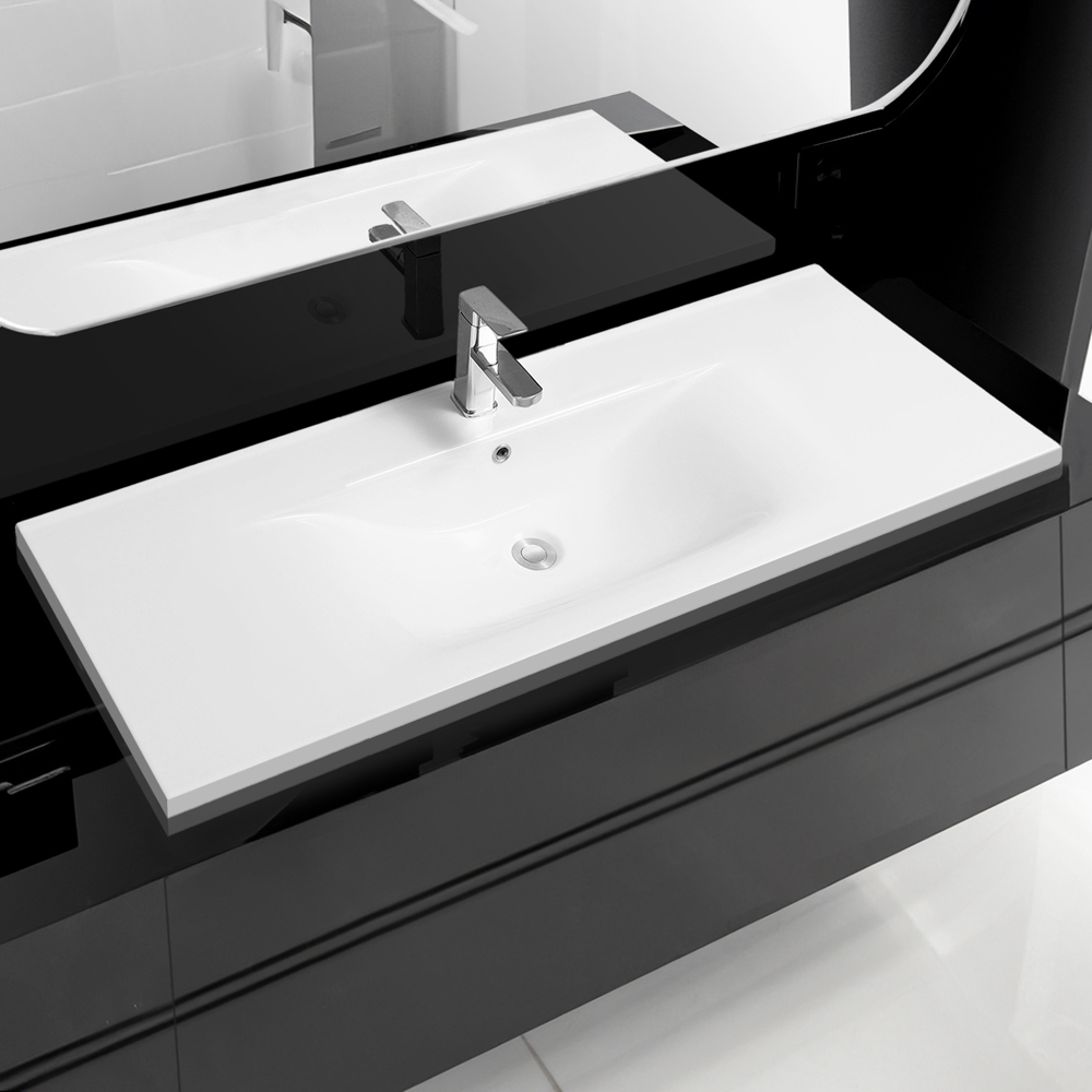 Limoge White Ceramic Thin Edge Inset Basin with Dipped Bowl 1210mm Image 2