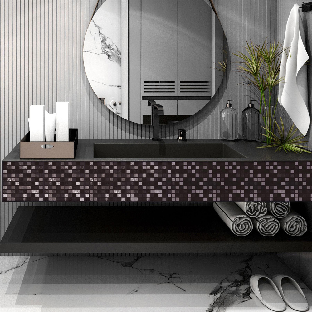 Walplus Marquina Metallic Black and White Marble Mosaic Wall Tile Sticker 15 x 15cm 48 Pack Image 2