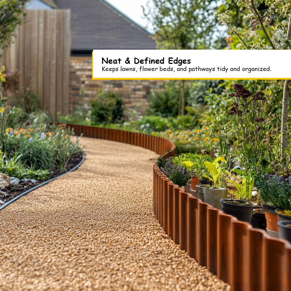 Nicoman Pre Rust Corrugated Metal Lawn Edging Garden Border Roll 5m Image 5