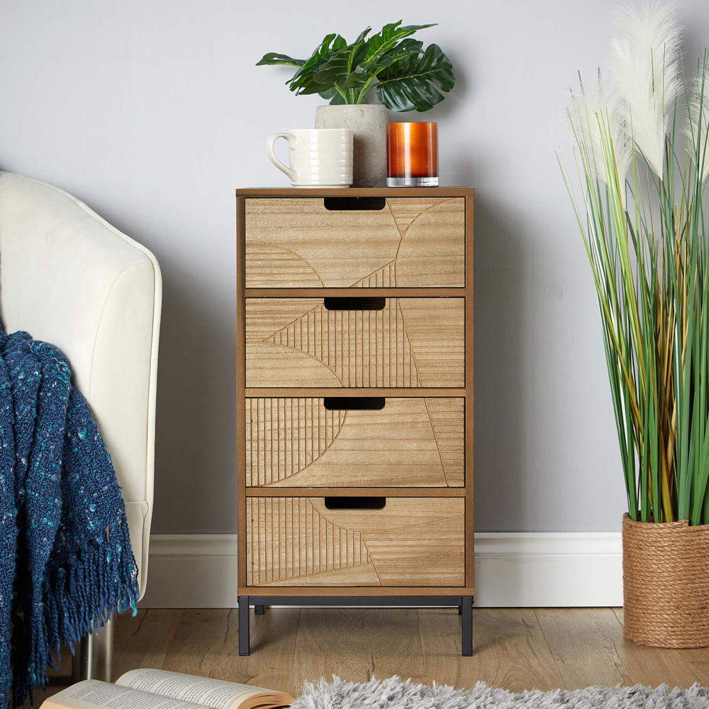 Home Source Reedham 4 Drawers Light Brown Wooden Chest of Drawers Image 6