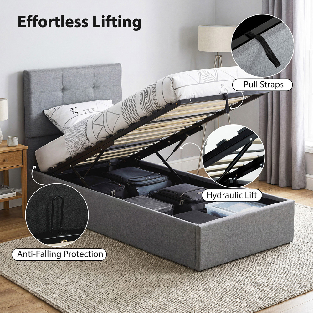 Portland Single Grey Upholstered Ottoman Bed Image 4