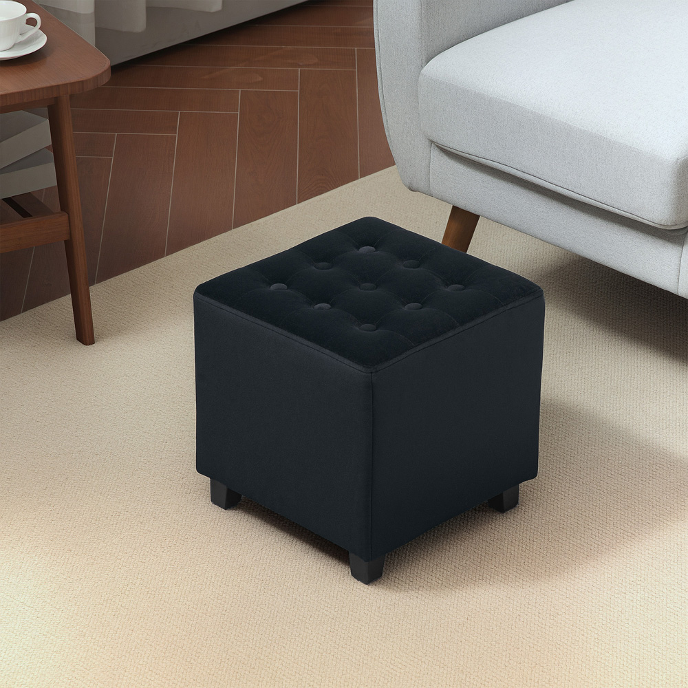 HOMCOM Charcoal Grey Square Small Ottoman Footstool Image 4