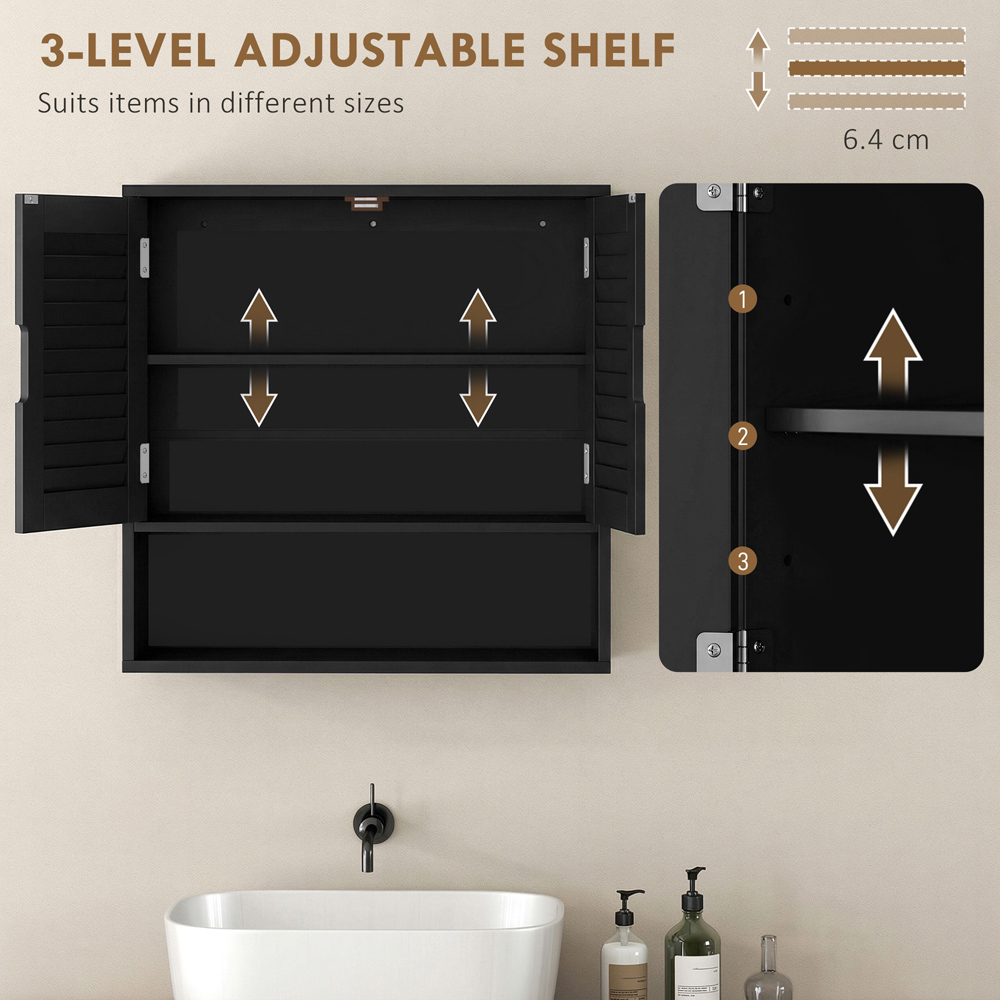 Portland 2 Door Single Shelf Black Wall-Mounted Bathroom Storage Cabinet Image 7