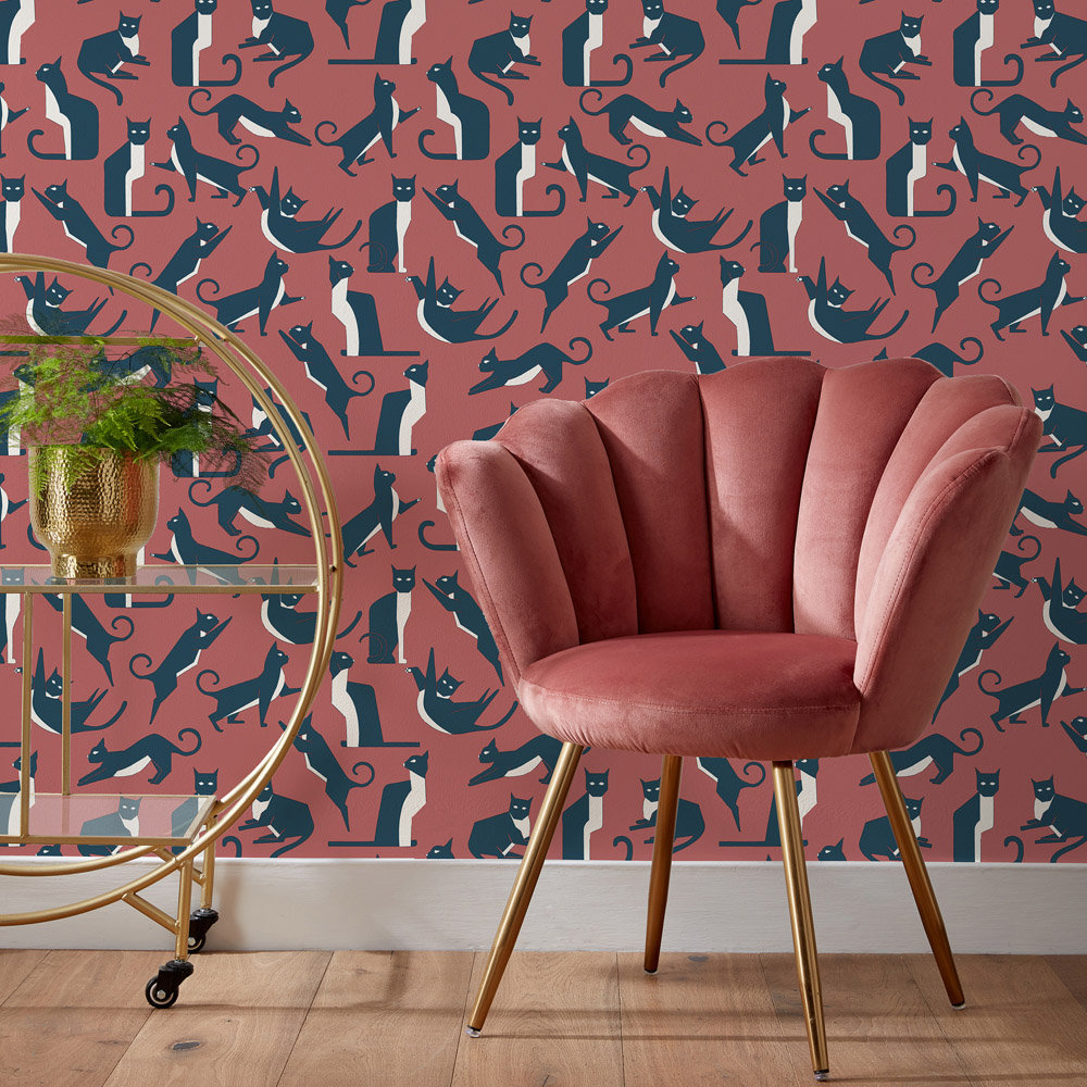 furn. Geo Cats Abstract Pink Matte Wallpaper Image 3