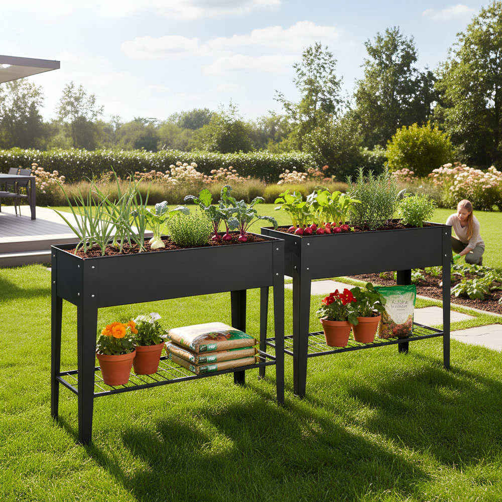 Harbour Housewares Anthracite Raised Garden Bed with Legs and Storage Shelf 2 Pack Image 3