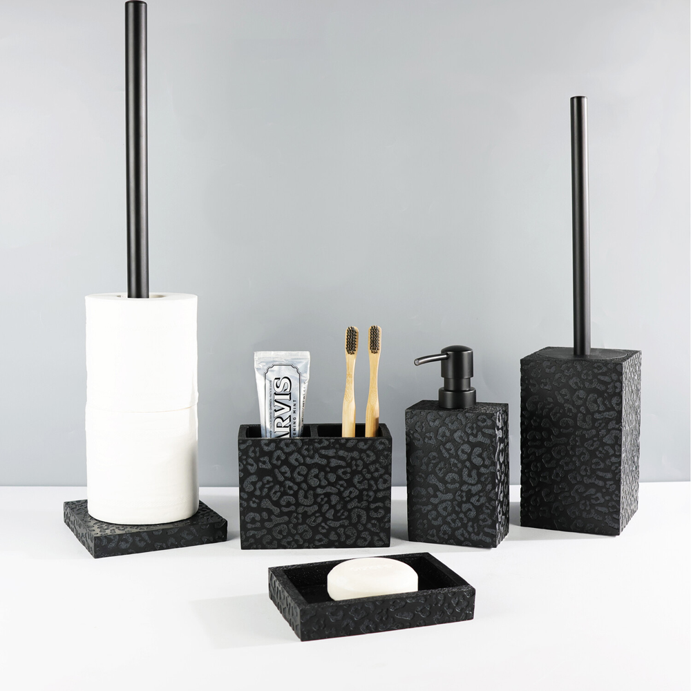 Noir Leopard Print Toilet Brush Holder Black Image 2