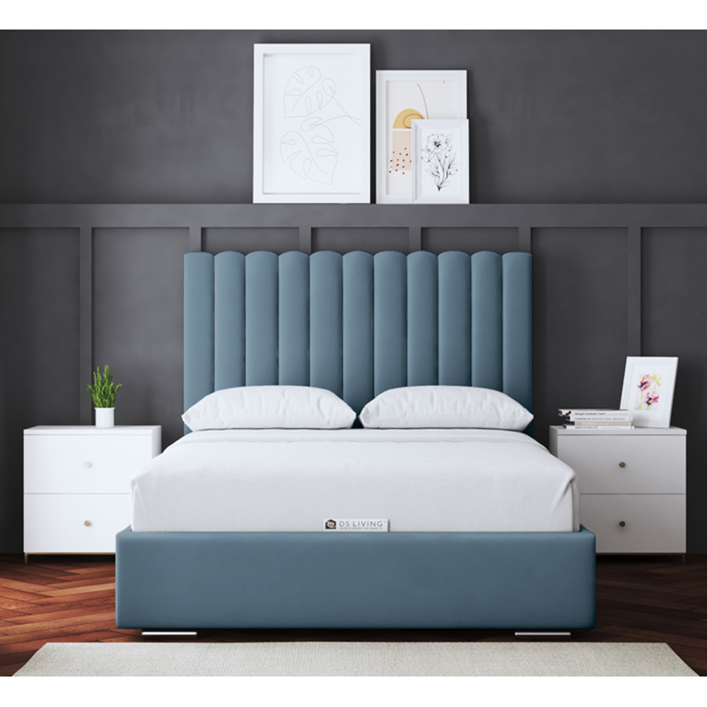DS Living Evangeline Super King Blue Upholstered Bed Frame with Headboard Image 4