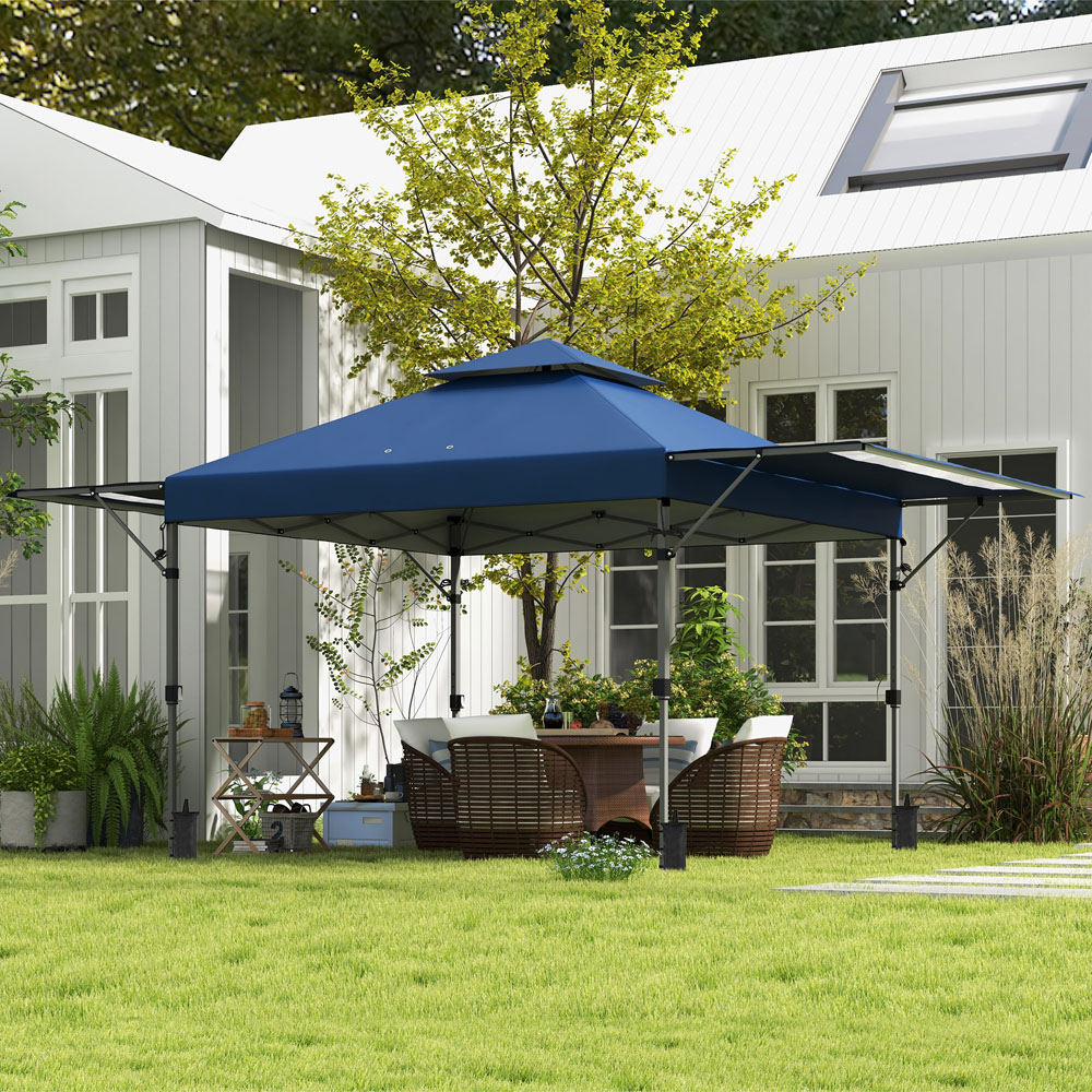 Outsunny 5 x 3m Blue Pop Up Gazebo with Extend Dual Awnings Image 1