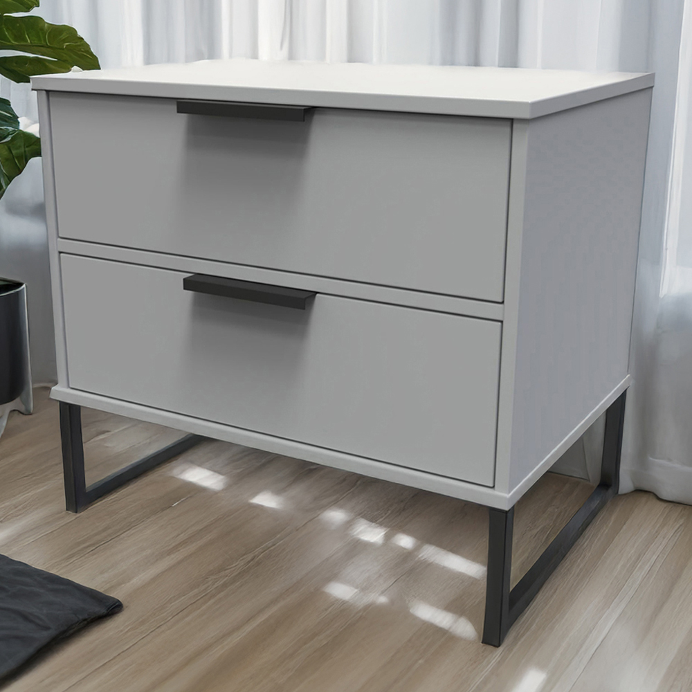 Crowndale Diego 2 Drawer Dusk Grey Bedside Cabinet Ready Assembled Image 1