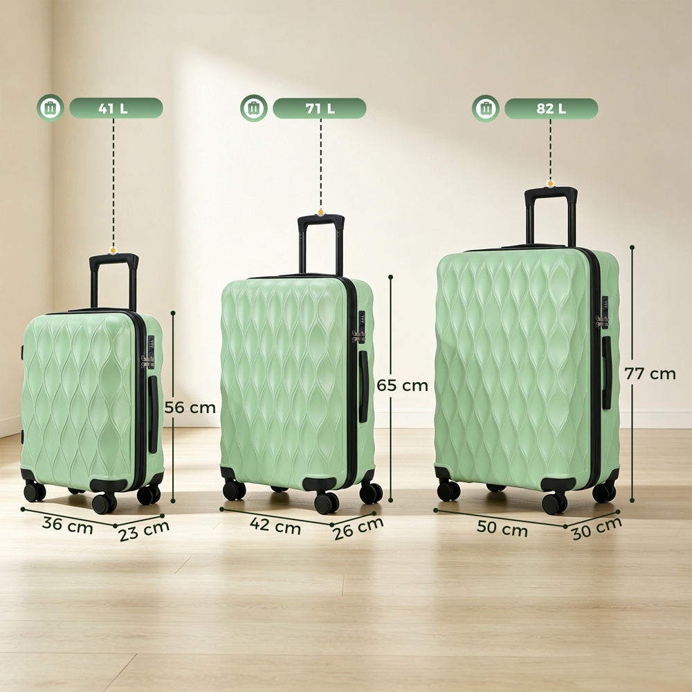 HOMCOM Set of 3 Green Hard Shell Luggage Suitcase with TSA Lock Image 6