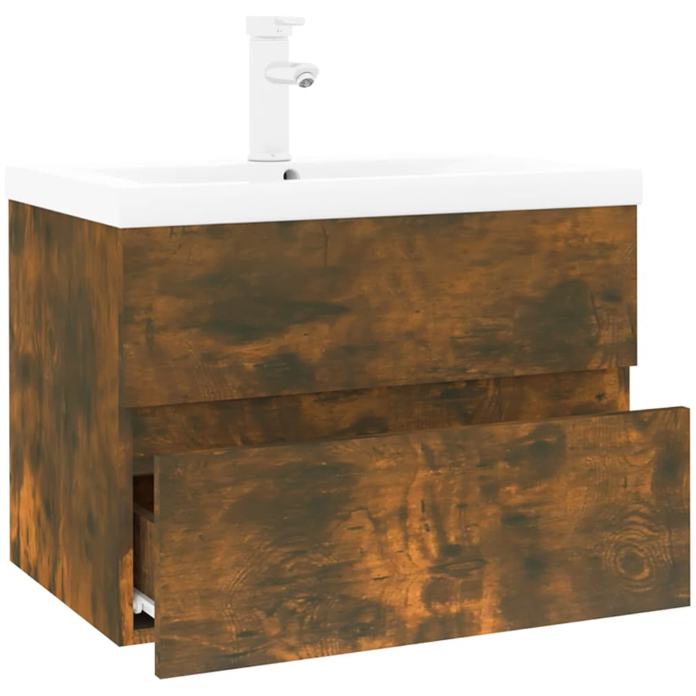 vidaXL 2 Drawer Smoked Oak and White Sink Cabinet with Basin Image 3