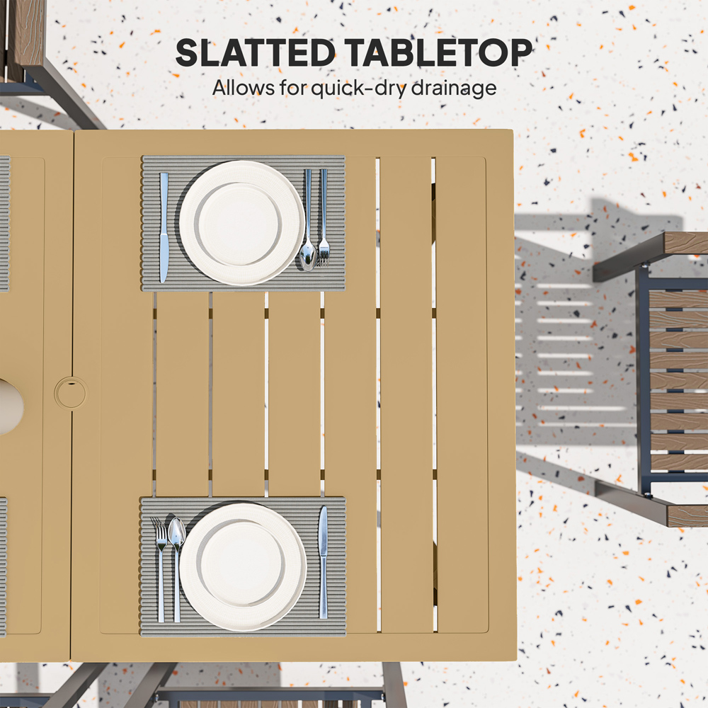 Outsunny 6 Seater Slatted Garden Dining Table with Parasol Hole Brown Image 6