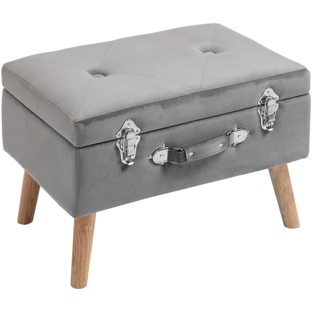 Portland Grey Faux Velvet Upholstered Ottoman Trunk Image 2
