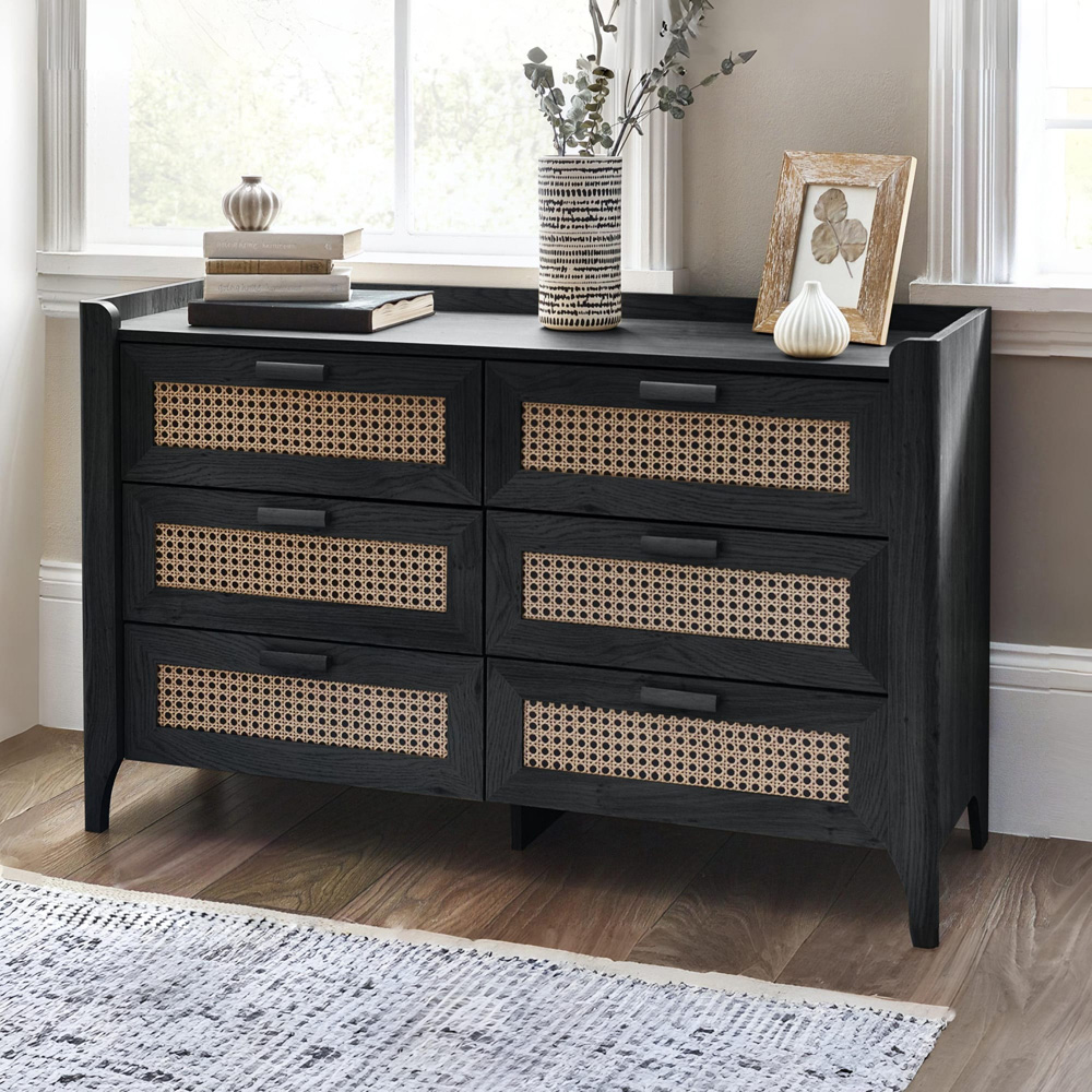 Julian Bowen Sydney 6 Drawer Black Ash Wide Chest of Drawers Image 1