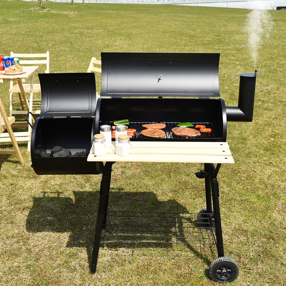 Costway Charcoal BBQ Grill with Wheels and Shelves Image 2