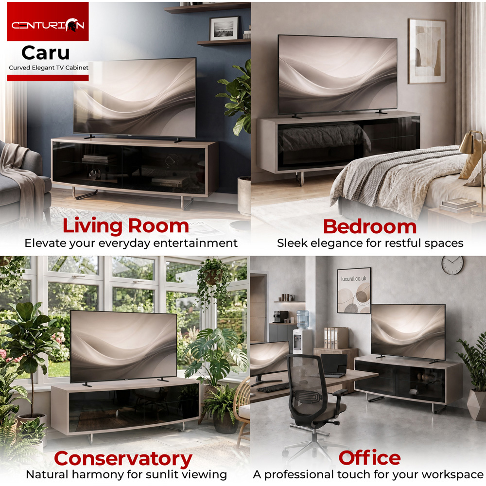 Centurion Caru 2 Door Black Greige D-Shape TV Cabinet for 32-65 inch TV Image 4
