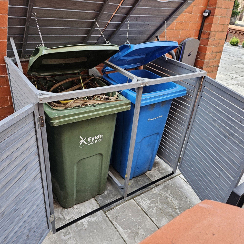 Samuel Alexander 135 x 114cm Grey Wooden Double Wheelie Bin Shed Image 3