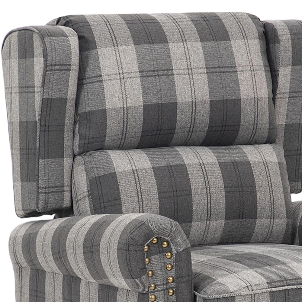 Living and Home Grey and Black Plaid Pattern Linen Pushback Recliner Armchair Image 4