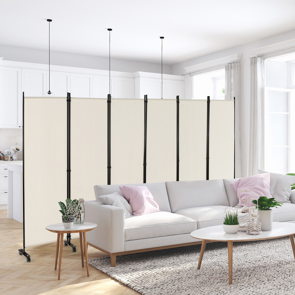 Costway 6 Panel White Room Divider on Wheels Image 3