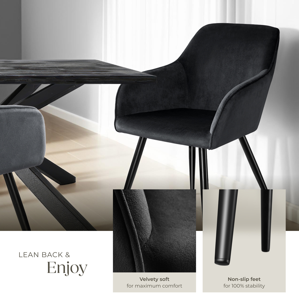 tectake Marilyn Black Velvet Look Padded Dining Chair Image 4
