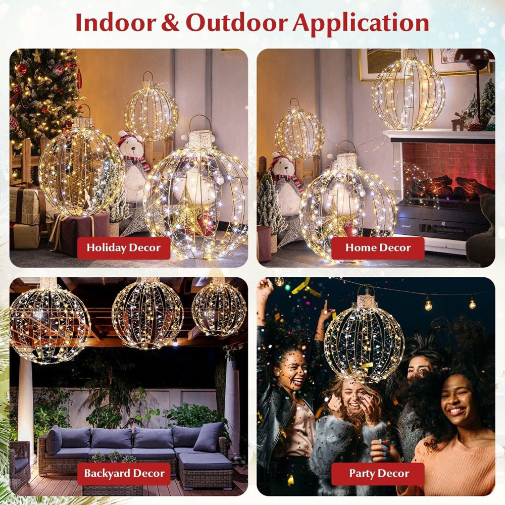 Costway Golden LED Ball Light Christmas Decoration 3 Pack Image 4