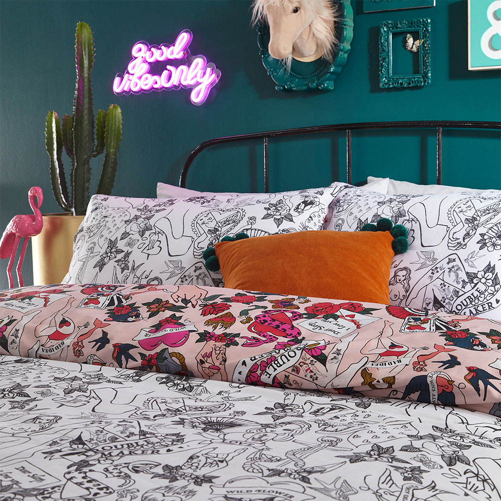 furn. Inked Super King Blush Duvet Set Image 3