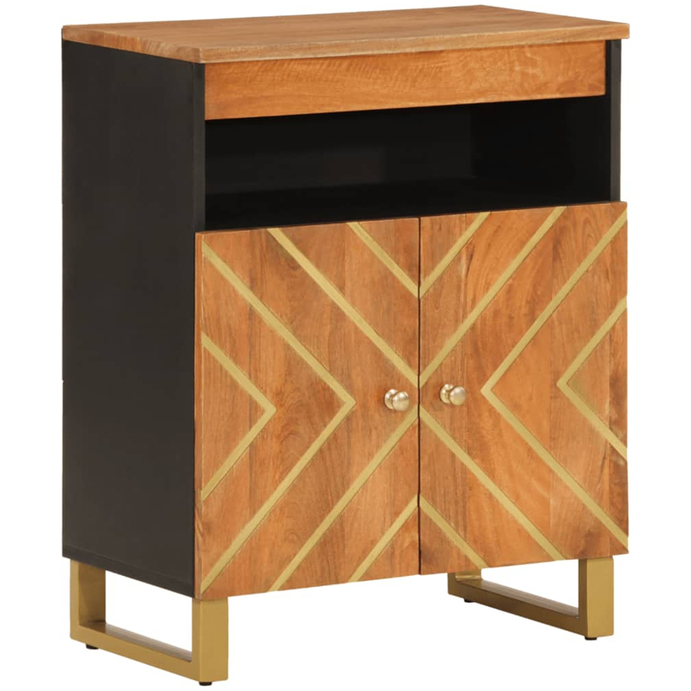 vidaXL 2 Door Single Shelf Brown and Black Side Cabinet Image 2