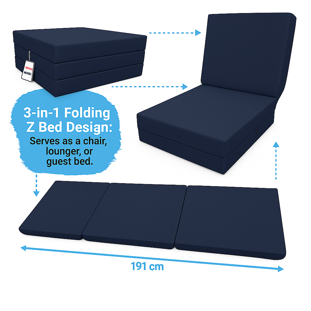 House Of Home Navy Memory Foam Foldable Z Bed Image 5