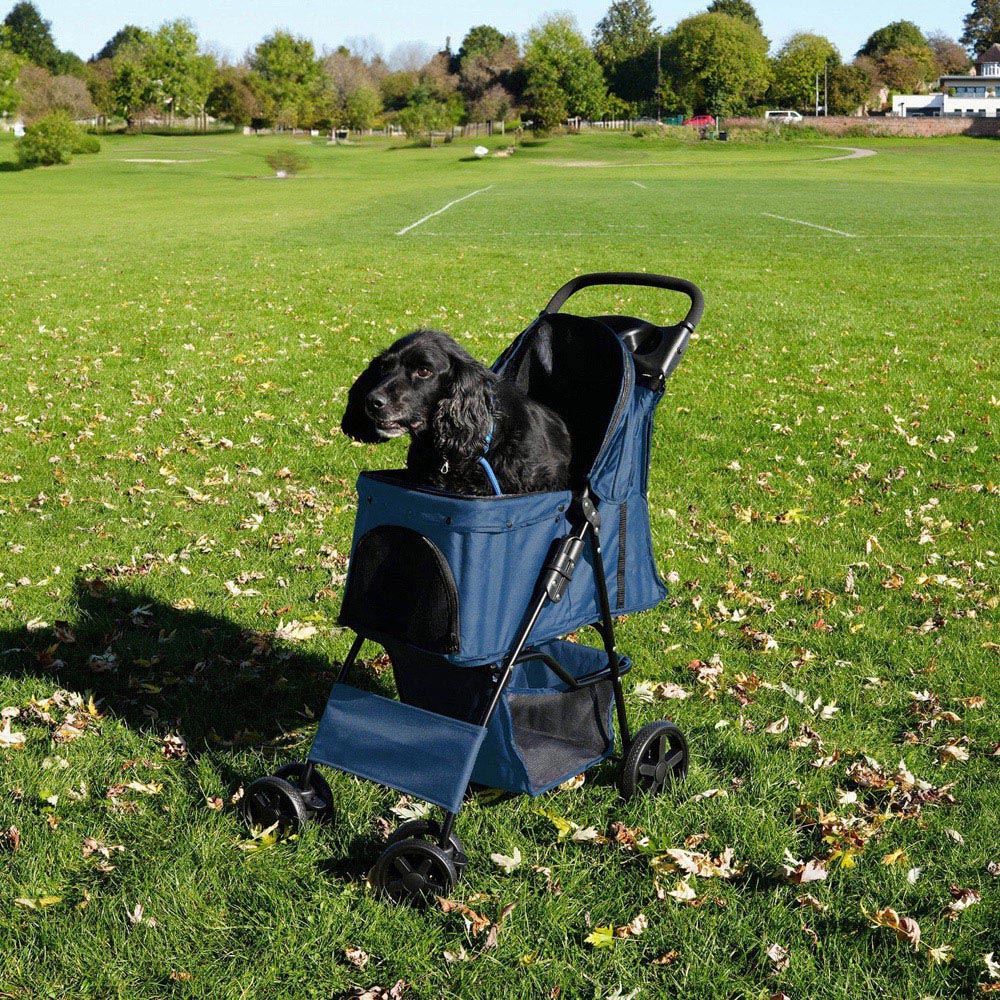 Monstershop Navy Blue Pet Stroller with Rain Cover Image 2