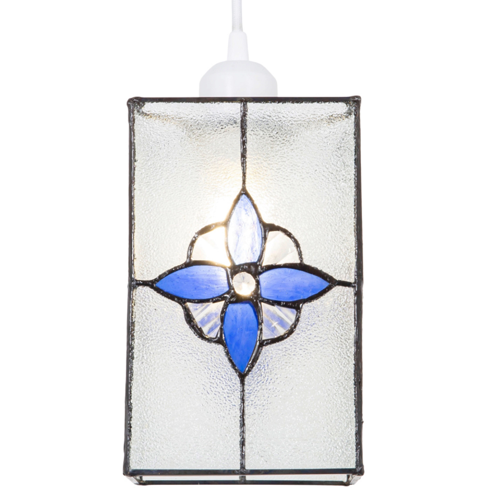 Happy Homewares Traditional Tiffany Style Clear Glass Pendant Shade with Royal Blue Panels Image 6