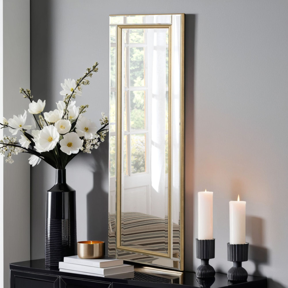 Yearn Timeless Gold Brass Tall Bevelled Wall Mirror 136 x 45cm Image 2