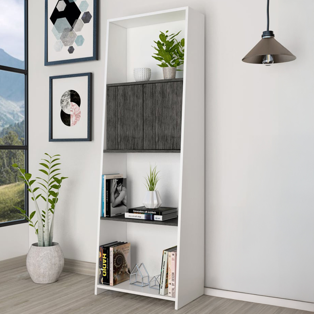 Dallas 2 Door 4 Shelf White and Carbon Grey Bookcase Image 1