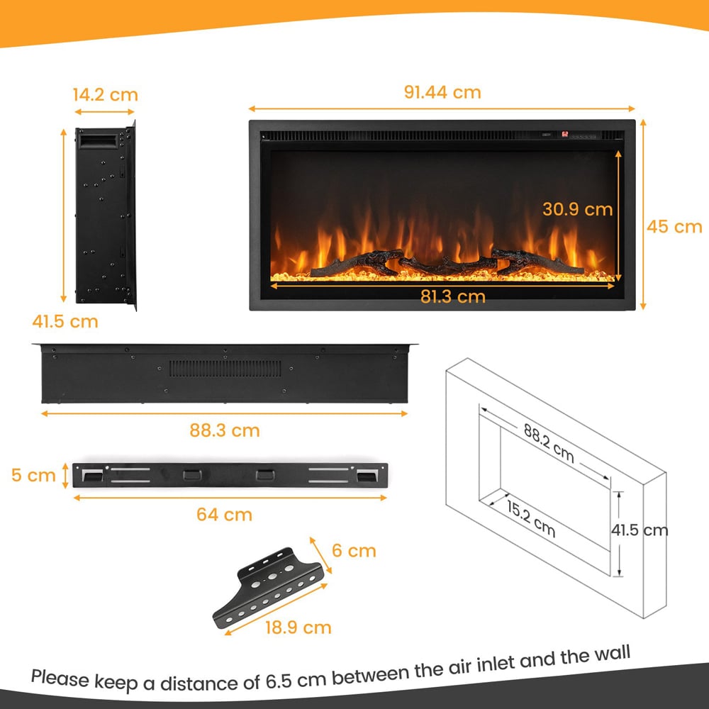Costway 5000 BTU Linear Electric Fireplace Heater with Remote Image 9