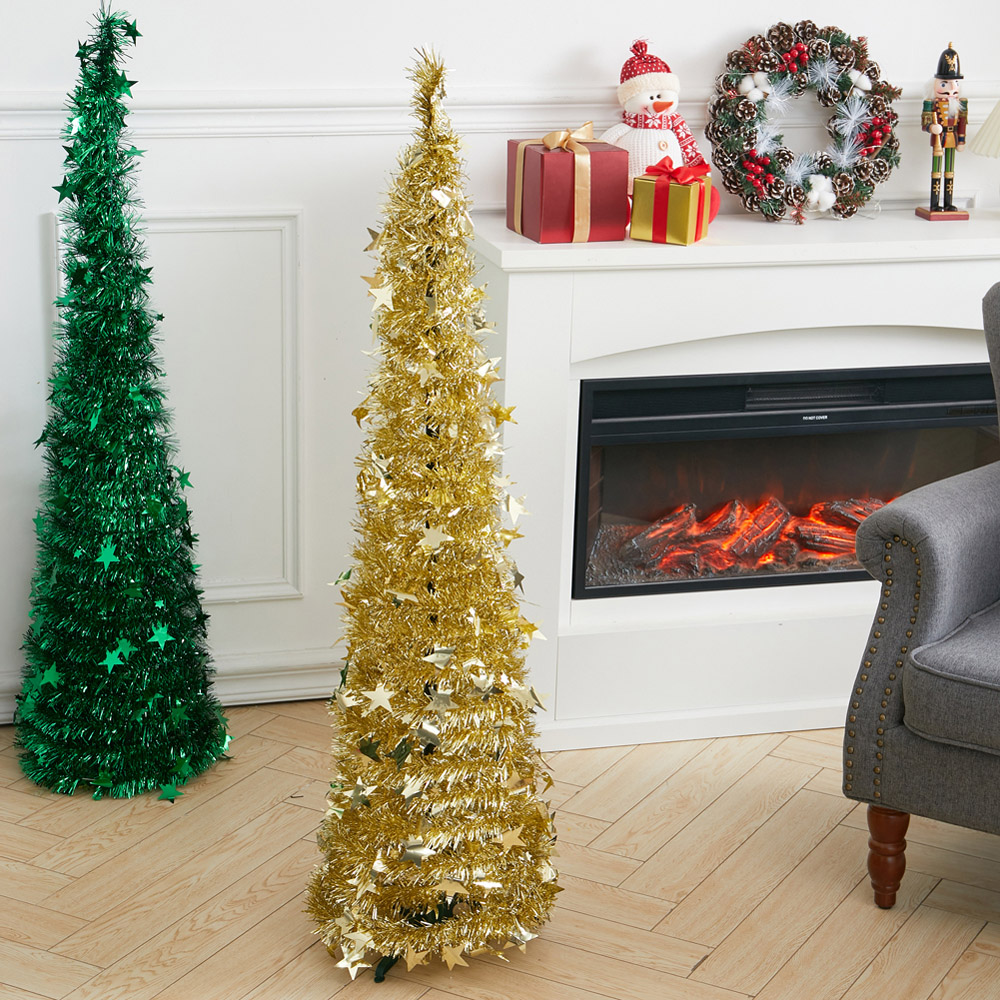 Living and Home Gold Pop Up Tinsel Christmas Tree with Base 4ft Image 7